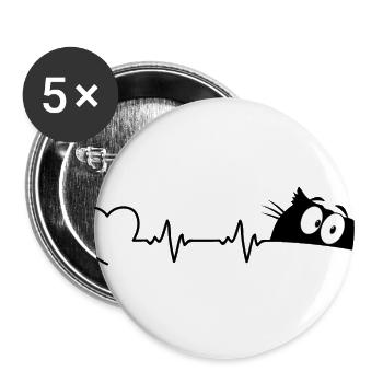 Kätzchen Katze Katzenaugen Katzen Kater Miau EKG - Buttons groß 56 mm (5er Pack) - Weiß - Vorne