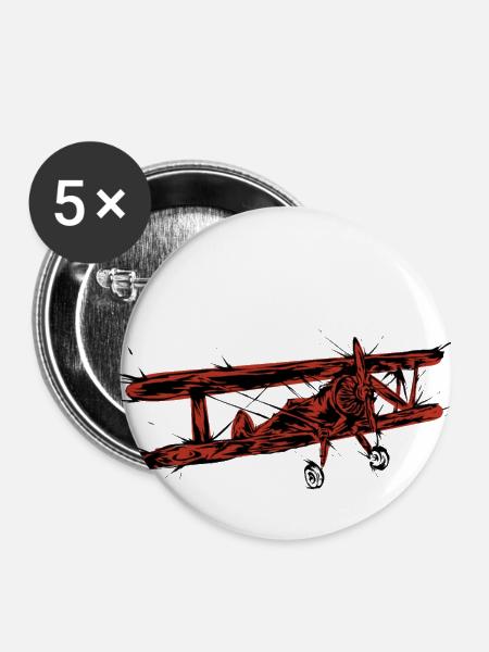 Oldtimer Flugzeug - Buttons groß 56 mm (5er Pack) - Weiß