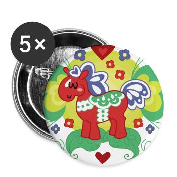 rouge Cheval de Dala - Lot de 5 grands badges (56 mm) - blanc - Devant