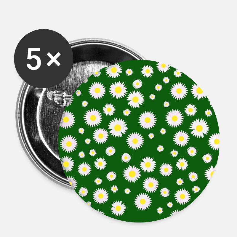 Daisy Flower Meadow, Wiese mit Gänseblümchen - Buttons groß 56 mm (5er Pack) - Weiß