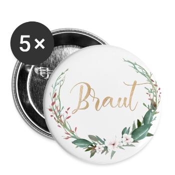 Team Bride Circle Flowers Leaves Customizable - Buttons large 2.2''/56 mm (5-pack) - white - Front