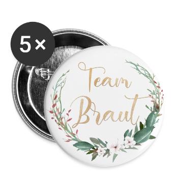 Team Bride Circle Flowers Leaves Customizable - Buttons large 2.2''/56 mm (5-pack) - white - Front