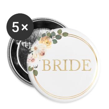 ÉQUIPE BRIDE! Fleurs personnalisables - Lot de 5 grands badges (56 mm) - blanc - Devant