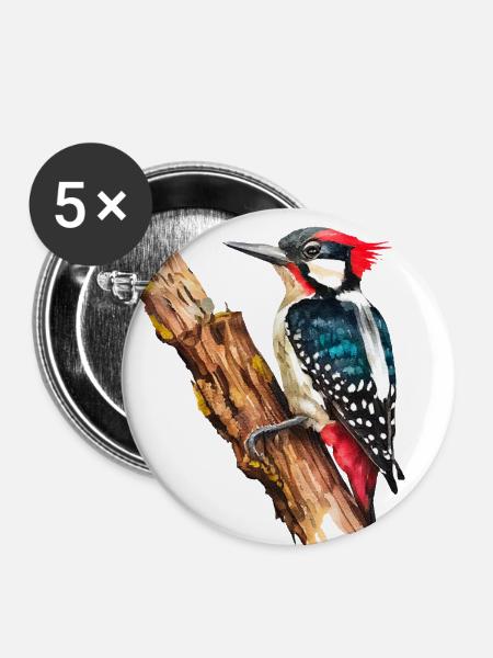 Aquarellspecht auf einem Baum - Buttons groß 56 mm (5er Pack) - Weiß