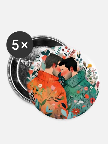 Pärchen verliebt - Buttons groß 56 mm (5er Pack) - Weiß
