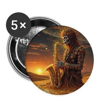 Mystisches Skelett spielt Saxophon in der Wüste - Buttons groß 56 mm (5er Pack) - Weiß - Vorne