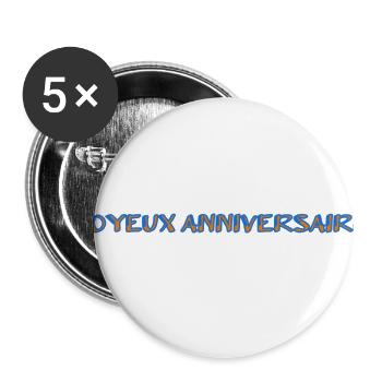 JAHRESTAG. ALLES GUTE ZUM GEBURTSTAG. ALLES GUTE ZUM GEBURTSTAG. - Buttons groß 56 mm (5er Pack) - Weiß - Vorne