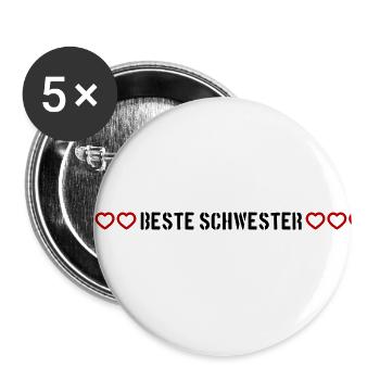 Beste Schwester Herz Liebe - Buttons groß 56 mm (5er Pack) - Weiß - Vorne