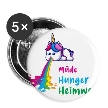 kotzendes Einhorn, unicorn,müde, hunger, einhorn - Buttons groß 56 mm (5er Pack) - Weiß - Vorne