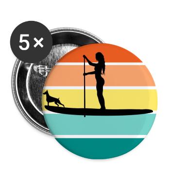 SUP Girl Stand Up Paddle Femme avec Cadeau Chien - Lot de 5 grands badges (56 mm) - blanc - Devant