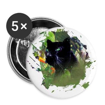 panther,gepard,leopard,schwarz,grün,dschungel - Buttons groß 56 mm (5er Pack) - Weiß - Vorne