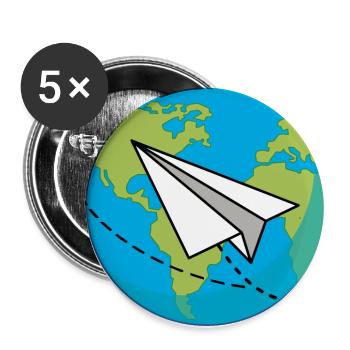 Planète Terre avec un avion en papier - Lot de 5 grands badges (56 mm) - blanc - Devant