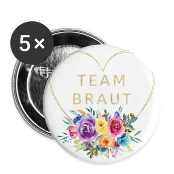 Team Bride! Heart flowers, customisable - Buttons large 2.2''/56 mm (5-pack) - white - Front
