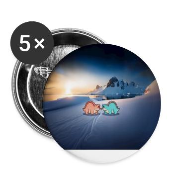 hugadino Dinos im Schnee, süßer Dinosaurier, Liebe - Buttons groß 56 mm (5er Pack) - Weiß - Vorne