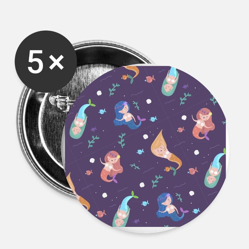 Patterns of cute mermaids - Buttons large 2.2''/56 mm (5-pack) - white