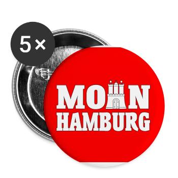 Mundschutz Maske Gesichtsmaske Moin Hamburg Flagge - Buttons groß 56 mm (5er Pack) - Weiß - Vorne