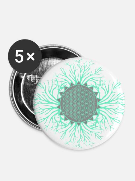 Blume des Lebens - Buttons groß 56 mm (5er Pack) - Weiß