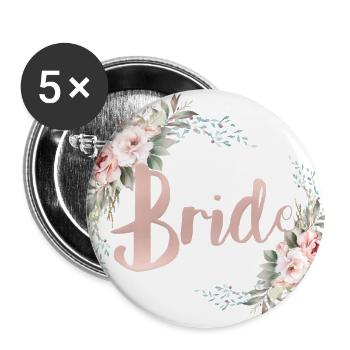 Team Bride! Wreath, floral, customisable - Buttons large 2.2''/56 mm (5-pack) - white - Front