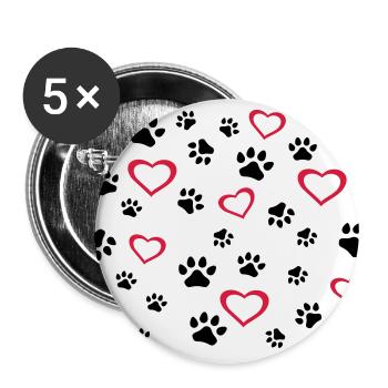 Dog, cat hearts. Dogs, cats paws - Buttons large 2.2''/56 mm (5-pack) - white - Front