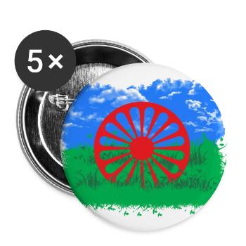 Rom et Sinti Drapeau Liberté et Nature - Lot de 5 grands badges (56 mm) - blanc - Devant