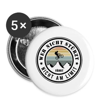 Wer nicht stürzt fährt nicht am Limit - Buttons groß 56 mm (5er Pack) - Weiß - Vorne