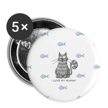 Cat Love - Buttons large 2.2''/56 mm (5-pack) - white - Front