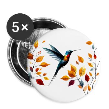 Kolibri und Herbstblätter - Buttons groß 56 mm (5er Pack) - Weiß - Vorne
