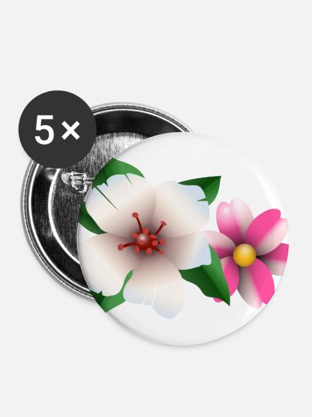 Sommerblumen - Buttons groß 56 mm (5er Pack) - Weiß