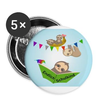 Endlich Schulkind Faultiere - mit Buch - Buttons groß 56 mm (5er Pack) - Weiß - Vorne
