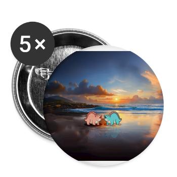 hugadino, dinos on the beach, cute dinosaur - Buttons large 2.2''/56 mm (5-pack) - white - Front