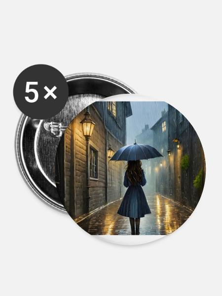 Im Regen spazieren - Buttons groß 56 mm (5er Pack) - Weiß