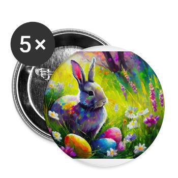Lapin de Pâques dans une prairie printanière - Lot de 5 grands badges (56 mm) - blanc - Devant