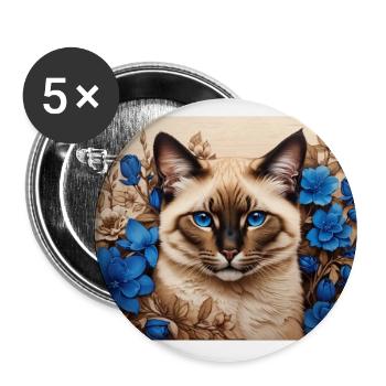 Katzenblaue Blumen - Buttons groß 56 mm (5er Pack) - Weiß - Vorne