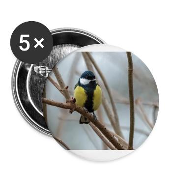 Kohlmeise auf Ast - Buttons groß 56 mm (5er Pack) - Weiß - Vorne