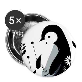 Pinguin mit Blumen - Buttons groß 56 mm (5er Pack) - Weiß - Vorne