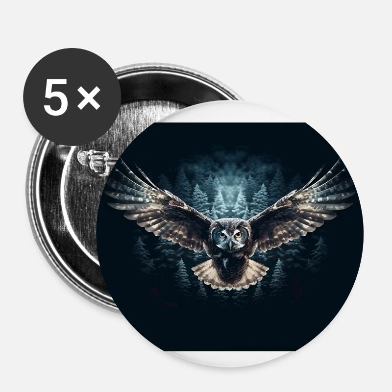 Flying Owl - Buttons large 2.2''/56 mm (5-pack) - white