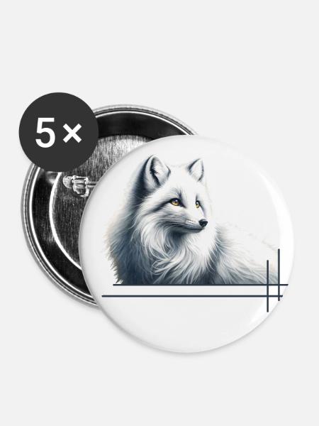 Fuchs im Winter Eleganz - Buttons groß 56 mm (5er Pack) - Weiß