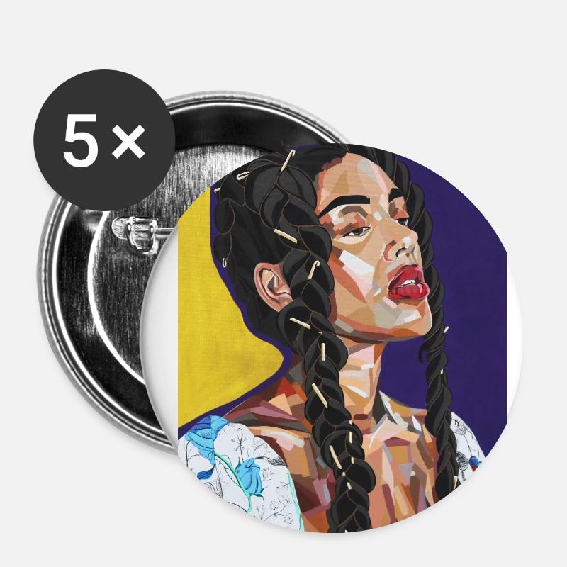 Schwarzer Rapunzel - Buttons groß 56 mm (5er Pack) - Weiß