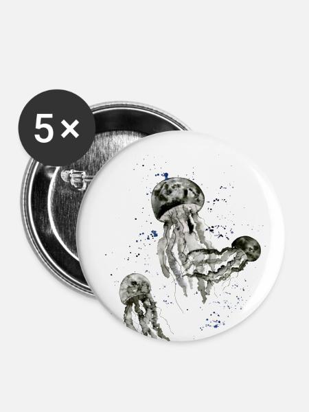 Quallen - Buttons groß 56 mm (5er Pack) - Weiß