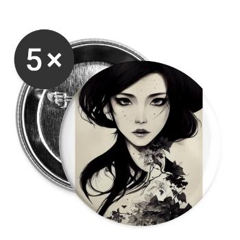 Japanese woman painted with black ink - Buttons large 2.2''/56 mm (5-pack) - white - Front
