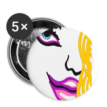 Augen auf Gesicht Graffiti Stil - Art Face - Buttons groß 56 mm (5er Pack) - Weiß - Vorne