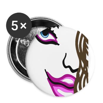 Eyes on face - Art Face with pink lips - Buttons large 2.2''/56 mm (5-pack) - white - Front