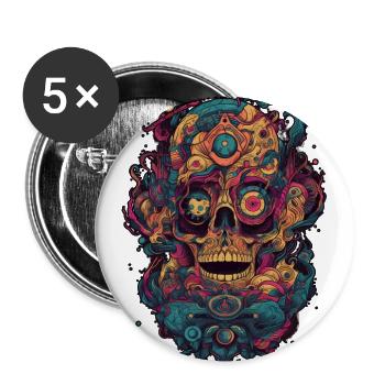 Crâne psychédélique surréaliste - Lot de 5 grands badges (56 mm) - blanc - Devant