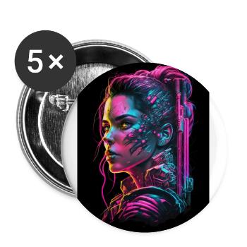 Futuristische Cyberpunk und Synthwave Femme Fatale - Buttons groß 56 mm (5er Pack) - Weiß - Vorne