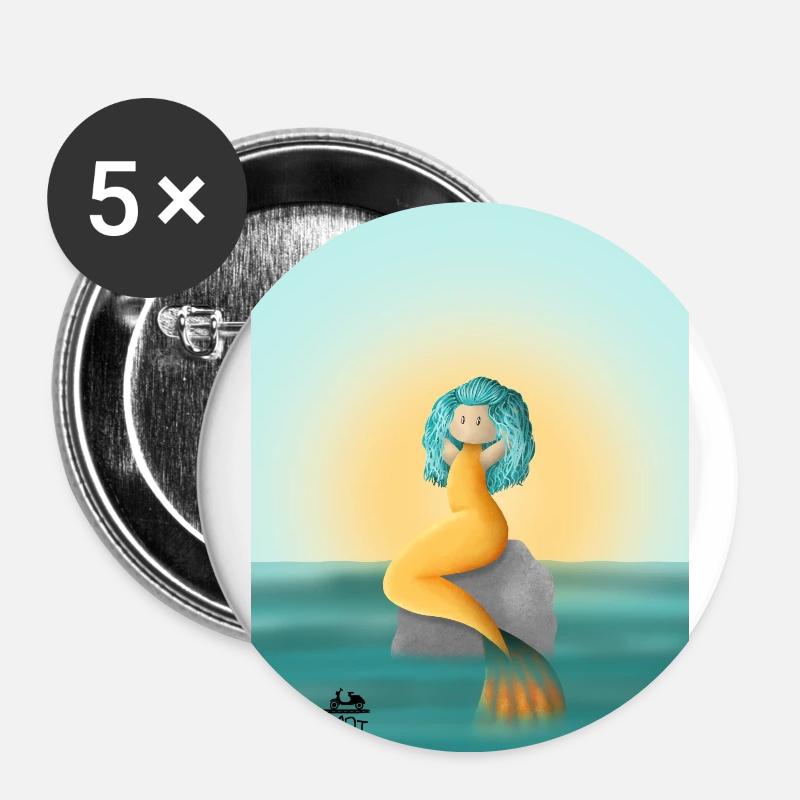 Mermaid Sunrise sitting on a Rock - Buttons large 2.2''/56 mm (5-pack) - white