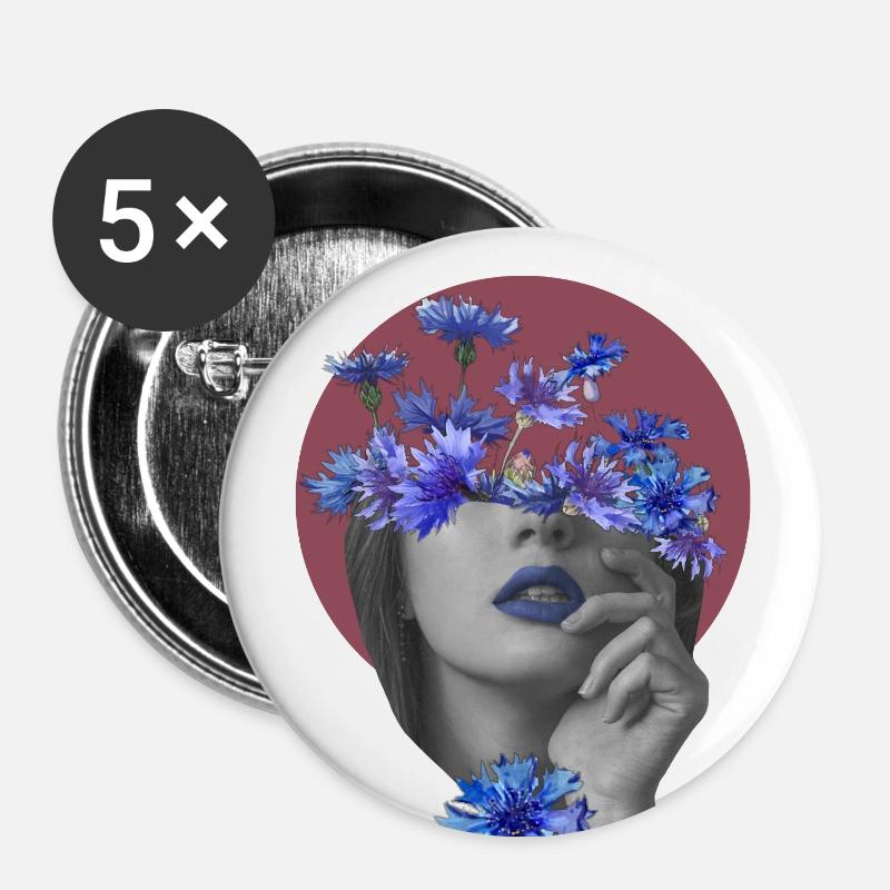 Abstract portrait, cornflowers - Buttons large 2.2''/56 mm (5-pack) - white