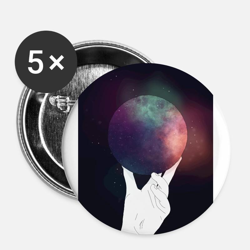 Welt in der Hand - Buttons groß 56 mm (5er Pack) - Weiß