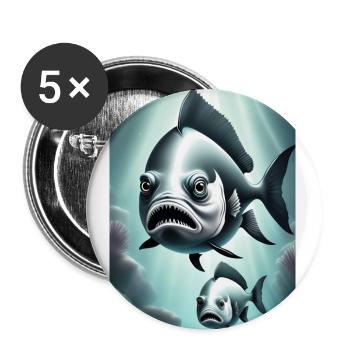 Black and white scary fish design - Buttons large 2.2''/56 mm (5-pack) - white - Front