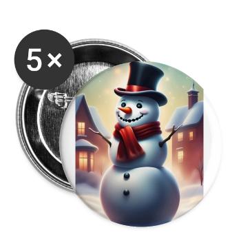 Bonhomme de neige à l’extérieur portant un chapeau haut de forme - Lot de 5 grands badges (56 mm) - blanc - Devant
