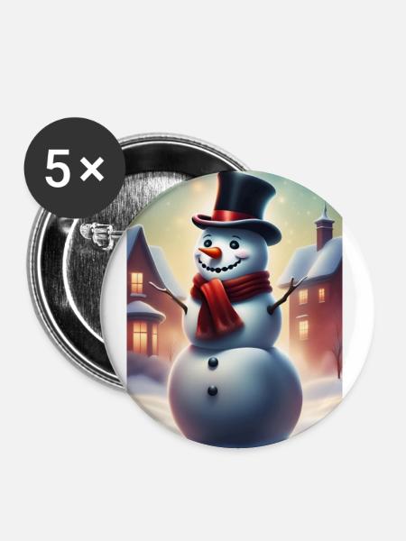 Schneemann im Freien mit Zylinder - Buttons groß 56 mm (5er Pack) - Weiß